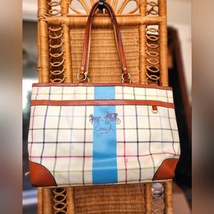 Leather tattersall couch baby bag/tote